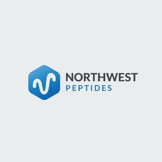 Northwest Peptides logo with blue hexagon containing white wave symbol and company name