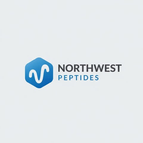 Northwest Peptides logo with blue hexagon containing white wave symbol and company name